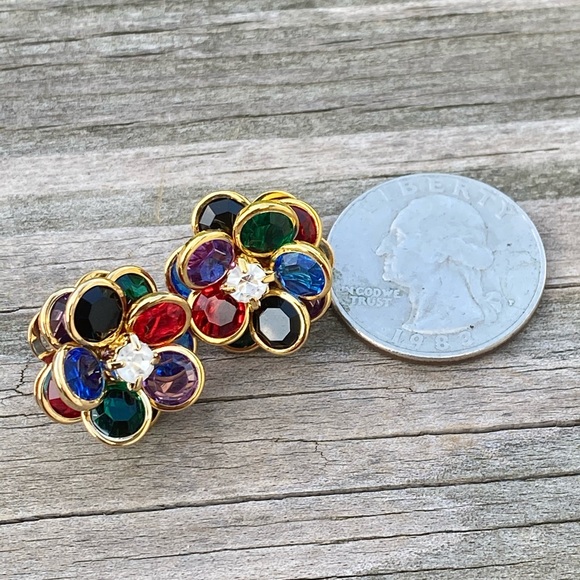 Sparkling multicolor floral fashion earrings gold plated - Picture 5 of 12